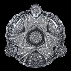 Round Tray, American Brilliant Cut Glass, Signed Fry