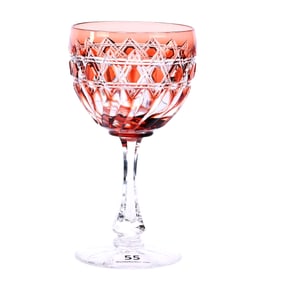Wine Stem, American Brilliant Cut Glass, Amber Cut To Clear, Prince Pattern By Mt. Washington