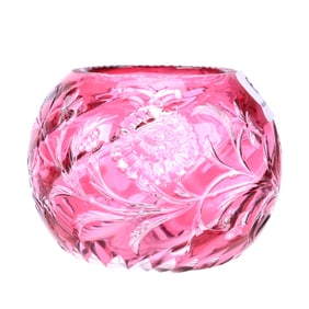 Rosebowl, Brilliant Period Cut Glass, Cranberry Cut To Clear
