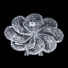 Dish, Blown Mold, American Brilliant Cut Glass, Signed Hawkes Kohinoor Pattern