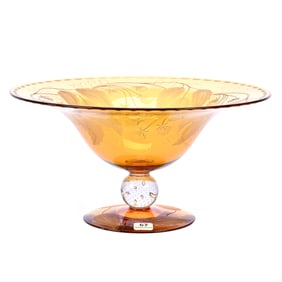 Centerpiece Compote, ABCG, Solid Amber, Engraved Blackberry Pattern By Pairpoint