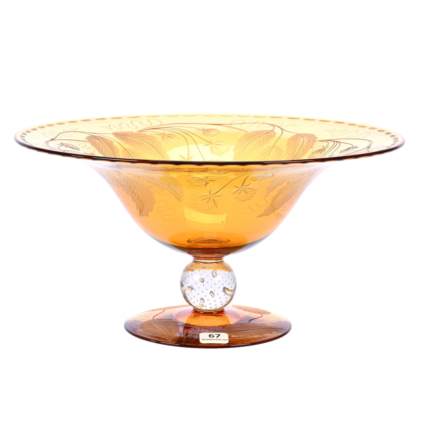 Centerpiece Compote, ABCG, Solid Amber, Engraved Blackberry Pattern By Pairpoint (1 of 3)