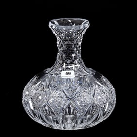 Water Carafe, American Brilliant Cut Glass, Signed Hawkes Brunswick Pattern
