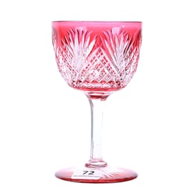 Wine Stem, American Brilliant Cut Glass, Cranberry Cut To Clear