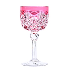 Wine Stem, American Brilliant Cut Glass, Cranberry Cut To Clear, Pattern #293 By Dorflinger