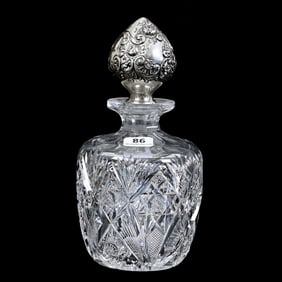 Cologne Bottle, ABCG, Holland Pattern By Hawkes, Embossed Sterling Stopper Marked Gorham #S2821