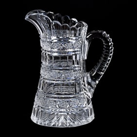 Pitcher, American Brilliant Cut Glass, Signed Unger Bros, Resembles Aberdeen Pattern