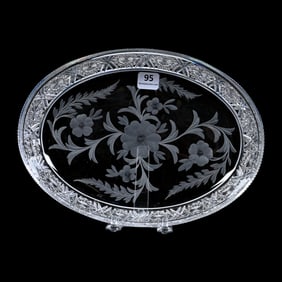 Oval Tray, American Brilliant Cut Glass, Signed Tuthill Rosacea Pattern