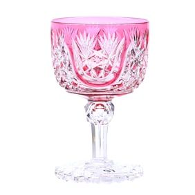 Wine Stem, American Brilliant Cut Glass, Cranberry Cut To Clear, Russian Pattern