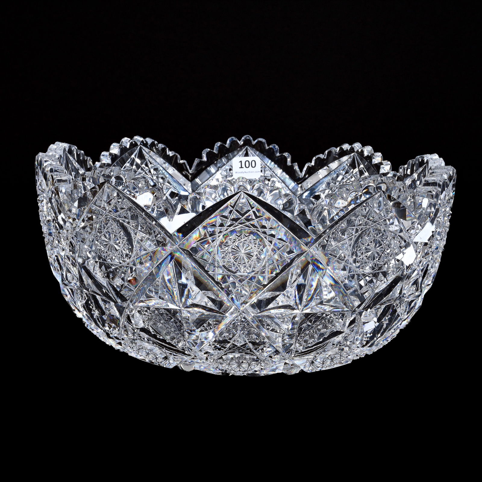 Punch Bowl, One Piece, American Brilliant Cut Glass, Signed Hawkes Alpine Pattern (1 of 3)