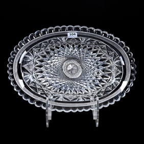 Oval Dish, American Brilliant Cut Glass, Signed Hawkes