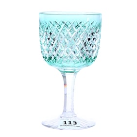 Wine Stem, American Brilliant Cut Glass, Turquoise Cut To Clear, Attributed To Dorflinger