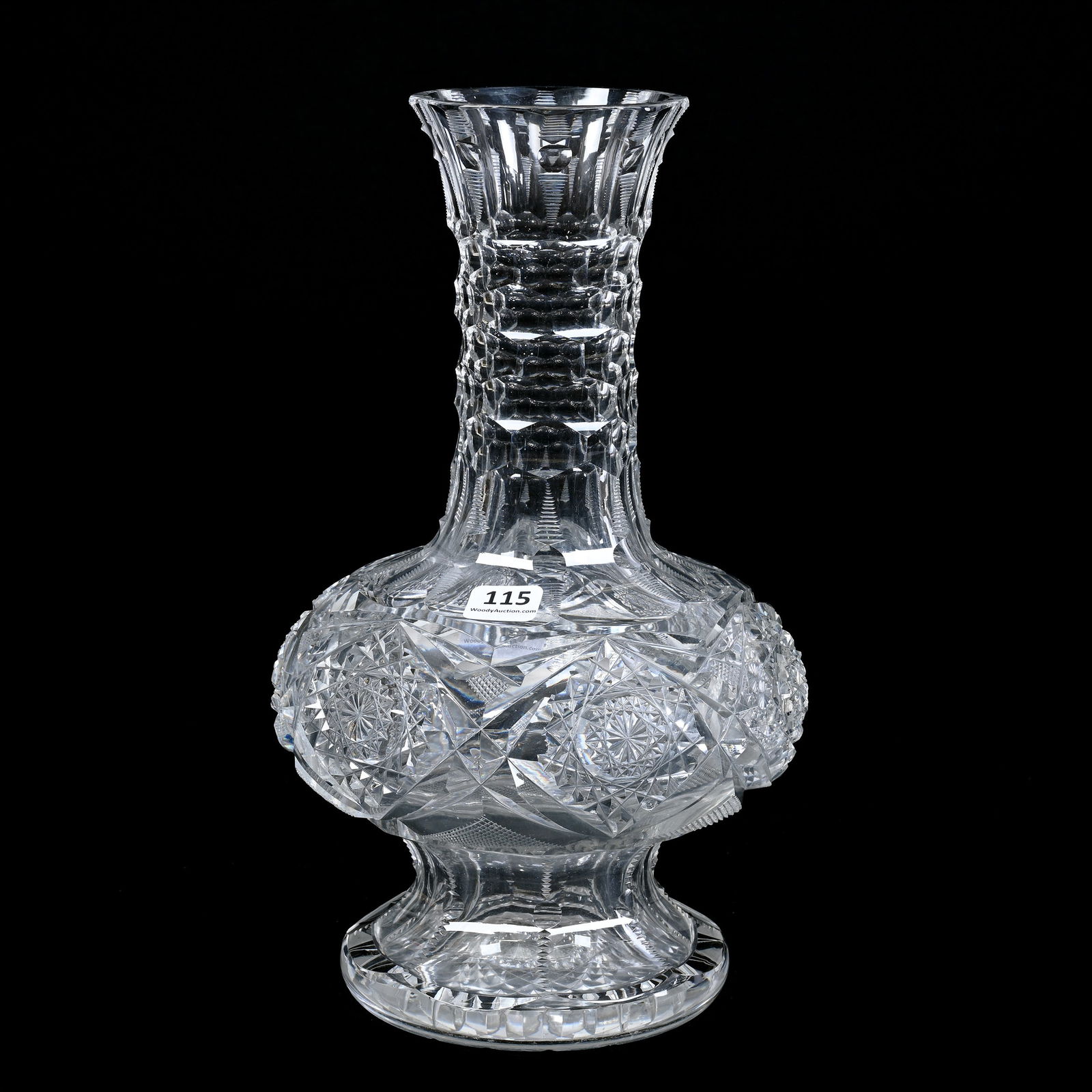 Pedestal Carafe, American Brilliant Cut Glass, Blank Attributed To Pairpoint: Pedestal Carafe, American Brilliant Cut Glass, Blank Attributed To Pairpoint, 11.25" x 6.75", Hobstar And Strawberry Diamond Motif, Honeycomb Neck, Hobstar Base, Extra Heavy Blank, Total Weight Of Nea