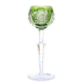 Wine Stem, BPCG, Green Cut To Clear, Metz Pattern By Val St. Lambert