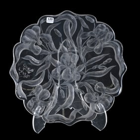 Round Tray, American Brilliant Cut Glass, Deeply Engraved, Attributed To Hawkes