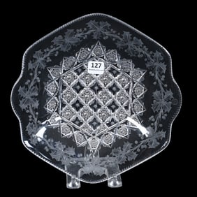 Low Bowl, Six-Sided, American Brilliant Cut Glass, Signed Sinclaire