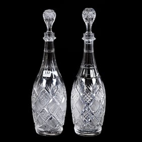 Pair Decanters, American Brilliant Cut Glass, Wheeler By Mt. Washington
