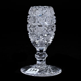 Pedestal Violet Vase, American Brilliant Cut Glass, Signed Egginton