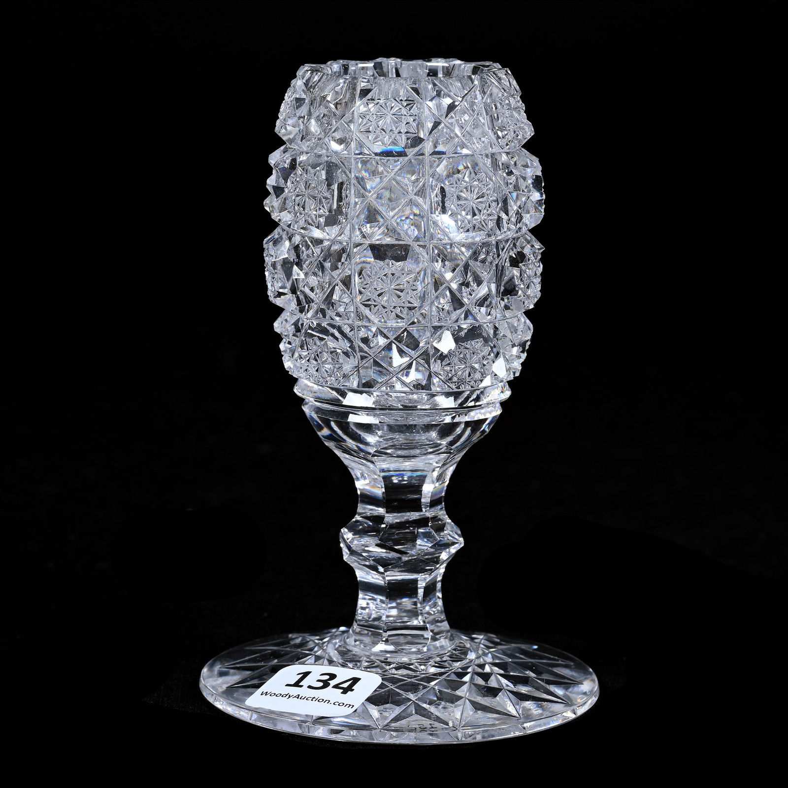 Pedestal Violet Vase, American Brilliant Cut Glass, Signed Egginton (1 of 3)