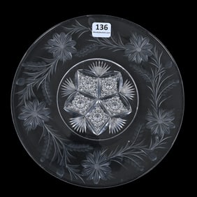 Plate, Wafer Base, American Brilliant Cut Glass, Primrose Pattern By Tuthill