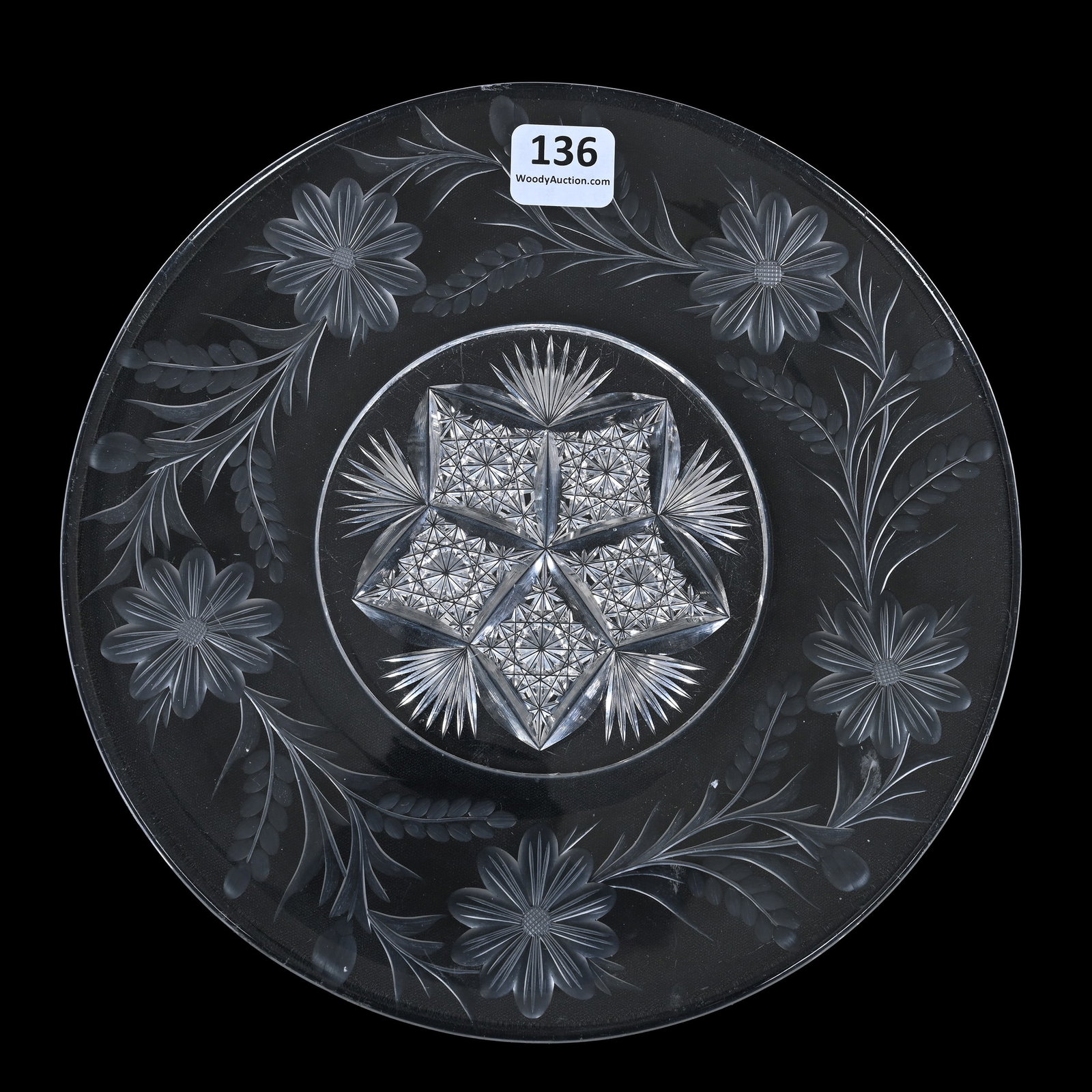 Plate, Wafer Base, American Brilliant Cut Glass, Primrose Pattern By Tuthill: Plate, Wafer Base, American Brilliant Cut Glass, Primrose Pattern By Tuthill, 8", The Late Linda Guyer Collection.