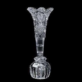 Trumpet Vase With Paperweight Base, American Brilliant Cut Glass