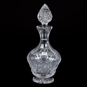 Pedestal Decanter, American Brilliant Cut Glass, Signed J. Hoare Monarch