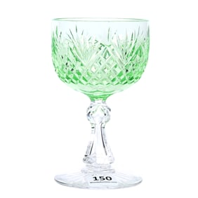 Wine Stem, American Brilliant Cut Glass, Solid Apple Green/Vaseline Bowl, Attributed To Dorflinger