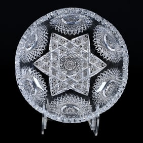 Bowl, American Brilliant Cut Glass, Star Pattern By Meriden