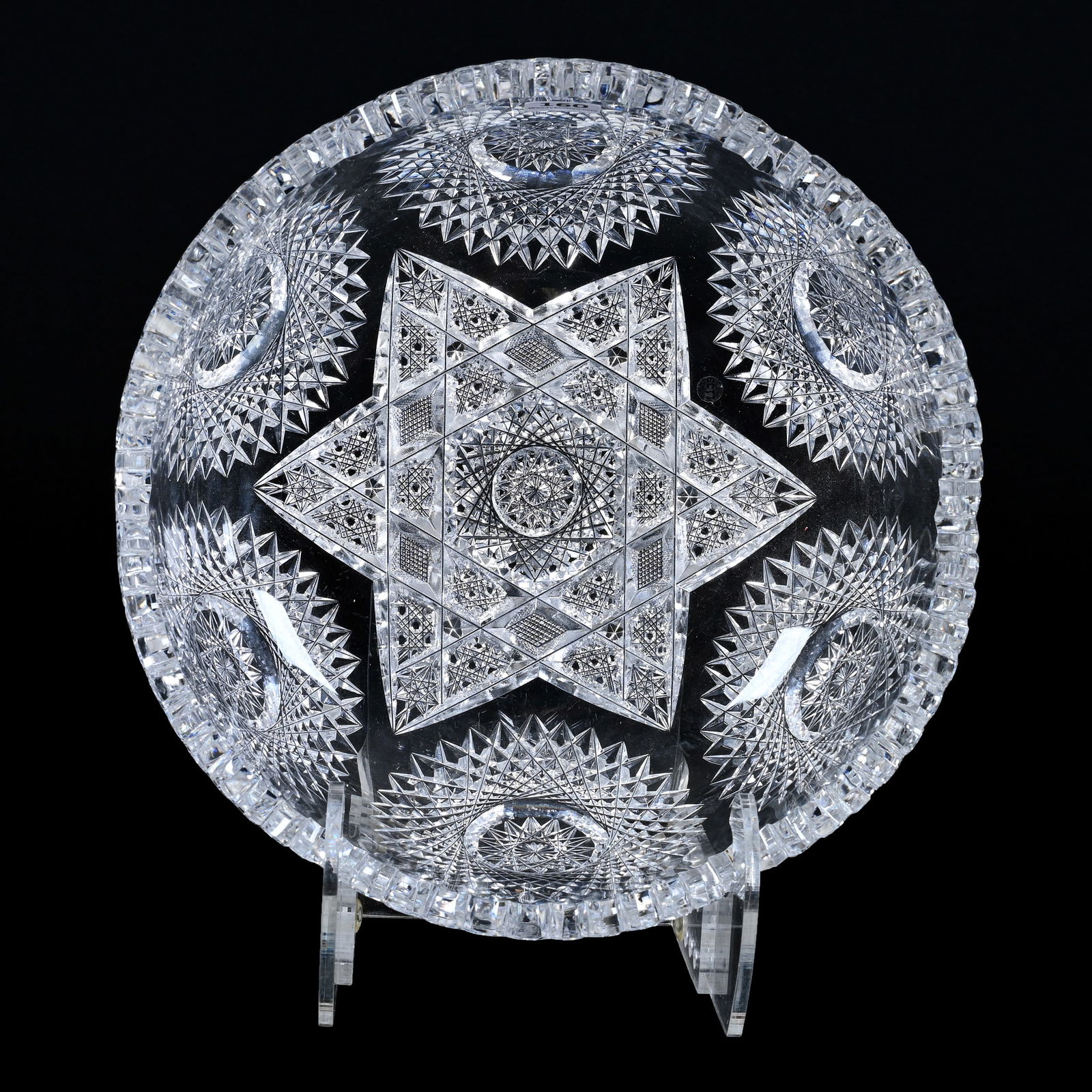 Bowl, American Brilliant Cut Glass, Star Pattern By Meriden (1 of 6)