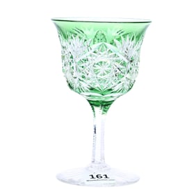 Wine Stem, American Brilliant Cut Glass, Green Cut To Clear, Monarch Pattern By J. Hoare