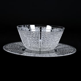 Finger Bowl/Luncheon Plate, American Brilliant Cut Glass, Signed Hawkes Kohinoor Pattern