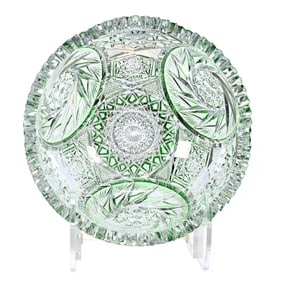 Bowl, American Brilliant Cut Glass, Green Cut To Clear