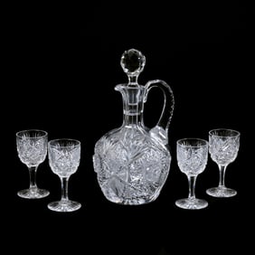 Decanter Set, American Brilliant Cut Glass, Monarch Pattern By J. Hoare