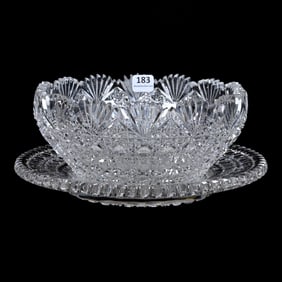 Salad Bowl/Underplate, American Brilliant Cut Glass, Pattern Resembles Two Cut Octagon By Pairpoint