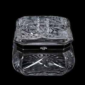 Square Jewel Box, American Brilliant Cut Glass, Nassau Pattern By J. Hoare