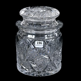 Humidor, American Brilliant Cut Glass, Signed Maple City Waldoria Pattern