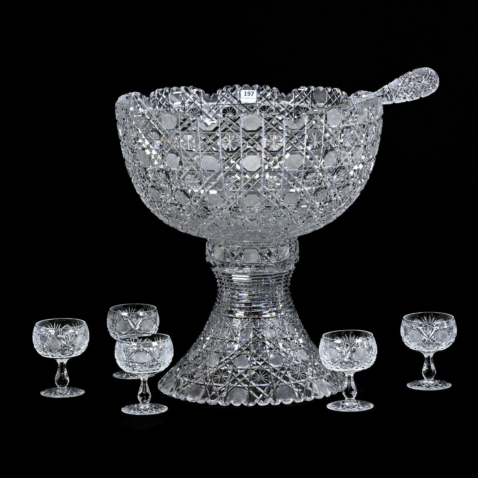 Punch Set, American Brilliant Cut Glass, India Pattern By Bergen, Matching Ladle (1 of 12)