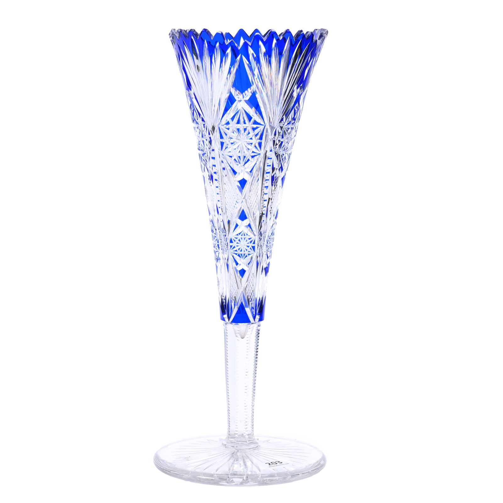 Trumpet Vase, BPCG, Blue Cut To Clear, Attributed To Val St. Lambert (1 of 3)