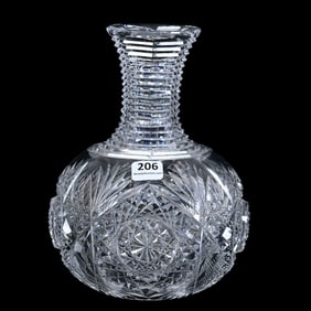 Water Carafe, American Brilliant Cut Glass, Monarch Pattern By J. Hoare