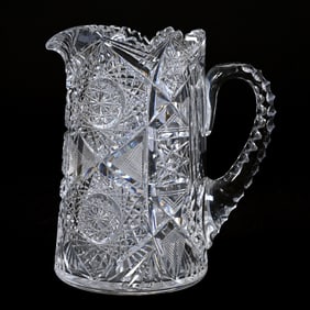 Pitcher, American Brilliant Cut Glass, Signed J. Hoare Monarch Pattern