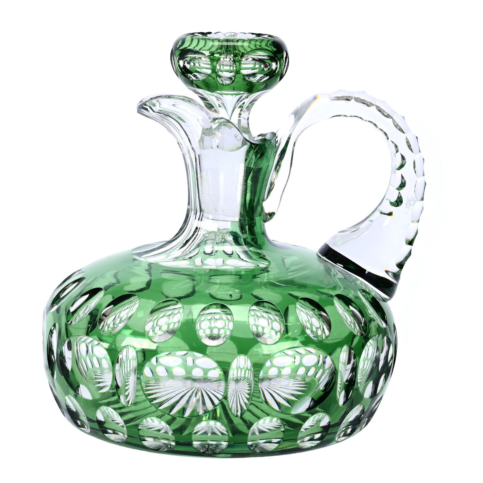 Ship's Decanter, American Brilliant Cut Glass, Green Cut To Clear (1 of 3)