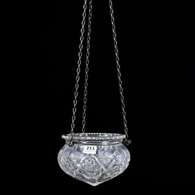 Hanging Flower Vase, American Brilliant Cut Glass, Jefferson Pattern By Pairpoint