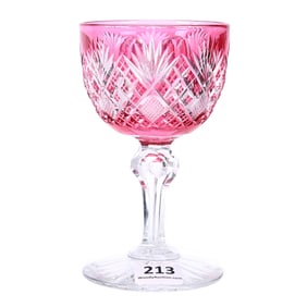 Wine Stem, American Brilliant Cut Glass, Cranberry Cut To Clear, Pattern #28 By Dorflinger