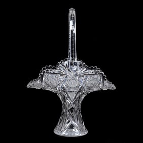 Easter Basket, American Brilliant Cut Glass, Signed Hawkes Navarre Pattern