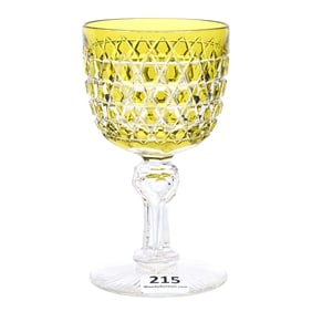 Wine Stem, ABCG, Yellow Cut To Clear, Hob Diamond Pattern Attributed To Mt. Washington