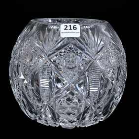 Rosebowl, American Brilliant Cut Glass, Navarre Pattern By Hawkes