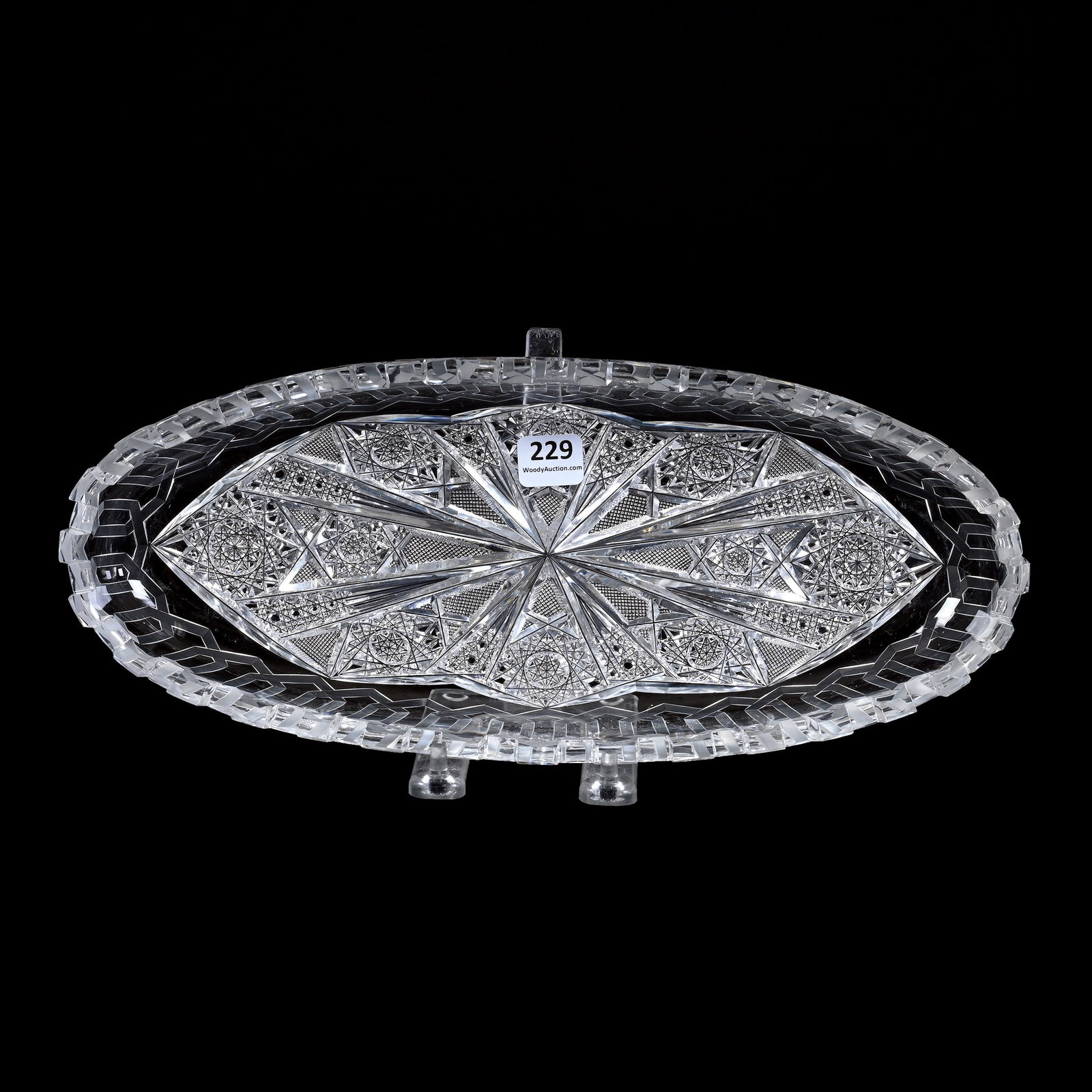 Celery Tray, American Brilliant Cut Glass, Alhambra Pattern By Meriden: Celery Tray, American Brilliant Cut Glass, Alhambra Pattern By Meriden, 13" x 5.5", Teeth In Very Good Condition, Dr. Dallas & The Late Evelyn Nelson, KS.