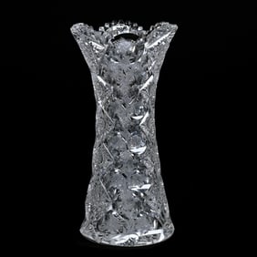 Vase, ABCG, Signed Hawkes Queens Pattern With Rare Floral Intaglio Highlights