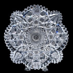 Square Bowl, American Brilliant Cut Glass, Columbia Pattern By Quaker City